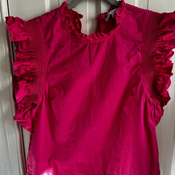 English Factory Ruffle Sleeve Poplin top. Size Small in fuschia. - Picture 6 of 9